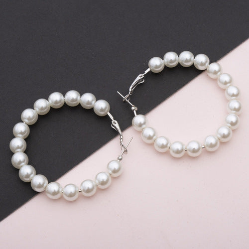 Ysora Bond White Pearl Circle Hoop & Stud Earrings for Women & Girls