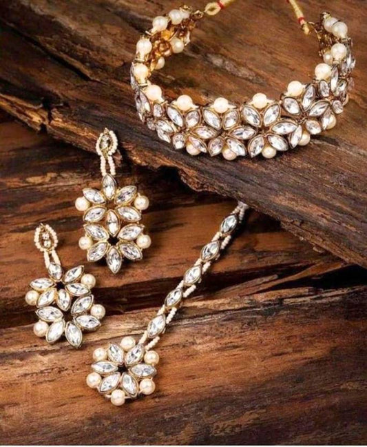 Ysora Bond Pearl Kundan Choker Necklace Set for Women & Girls