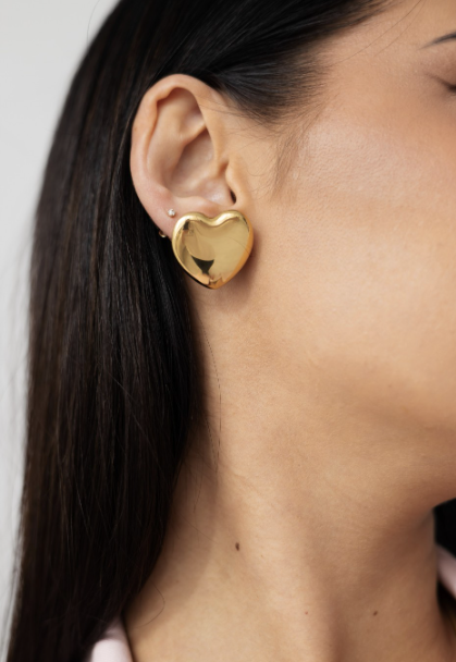 Ysora bond Minimal Korean Style's Love Heart Gold-Plated Stud Earrings for Women and Girls