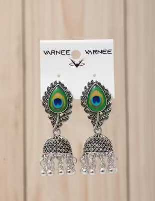 Ysora bond Ethnic Silver Aura Peacock Elegance Oxidized Jhumka’s for Girls and Women’s