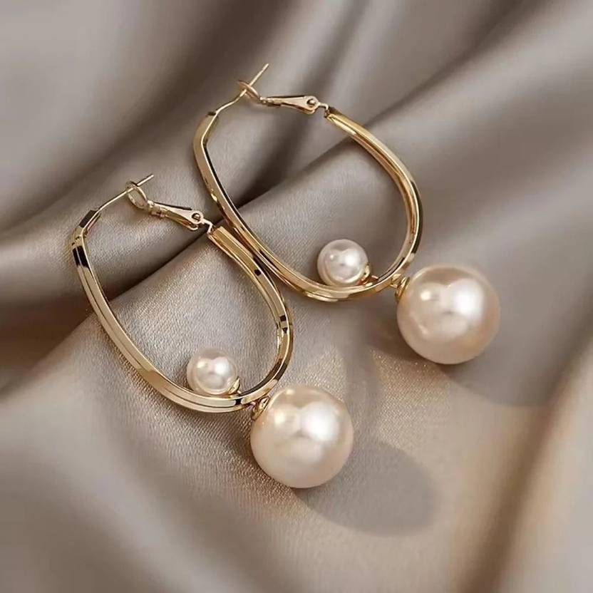 Ysora Bond 3-in-1 Silver Pearl Dangle Half Hoop Earrings