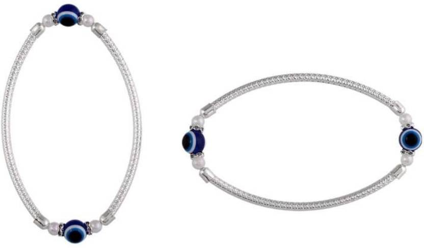 Ysora Bond Silver Blue Evil Eye Anklet with Black Beads