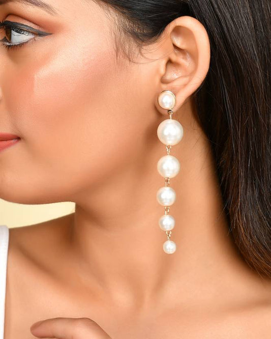 Ysora Bond Korean Long White Pearl Drop Earrings