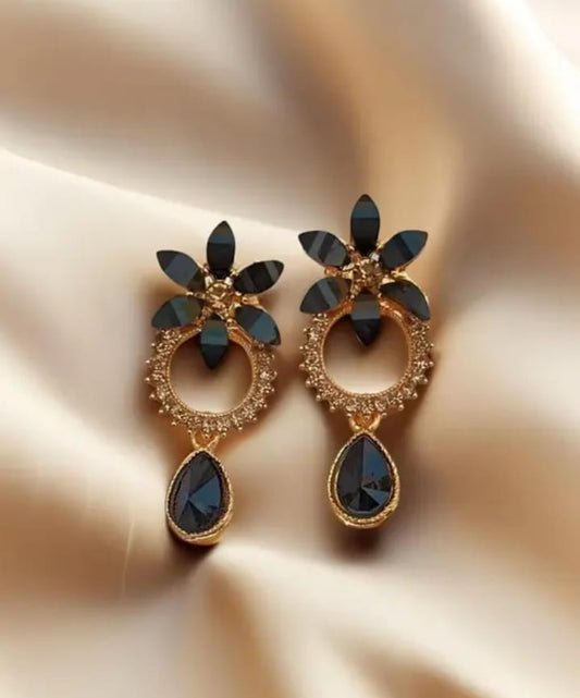 Ysora Bond Black & Golden Flower Design Earrings