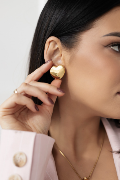 Ysora bond Minimal Korean Style's Love Heart Gold-Plated Stud Earrings for Women and Girls