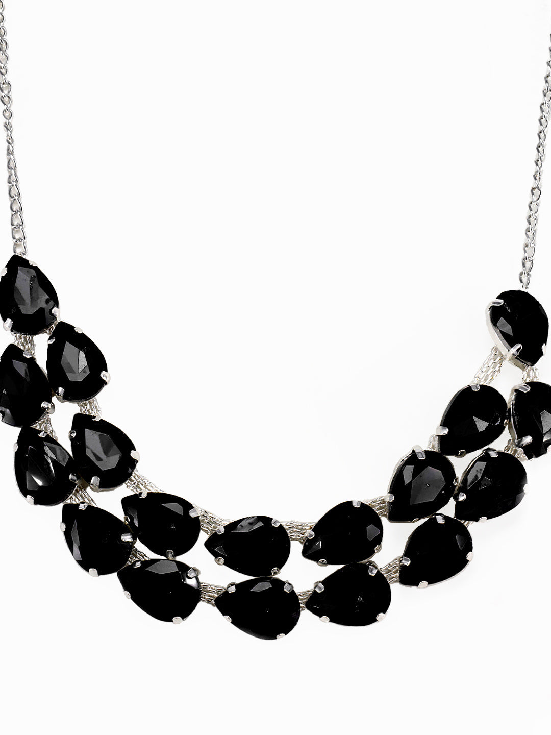 Ysora Bond Double Layer Black AD Crystal Necklace Set