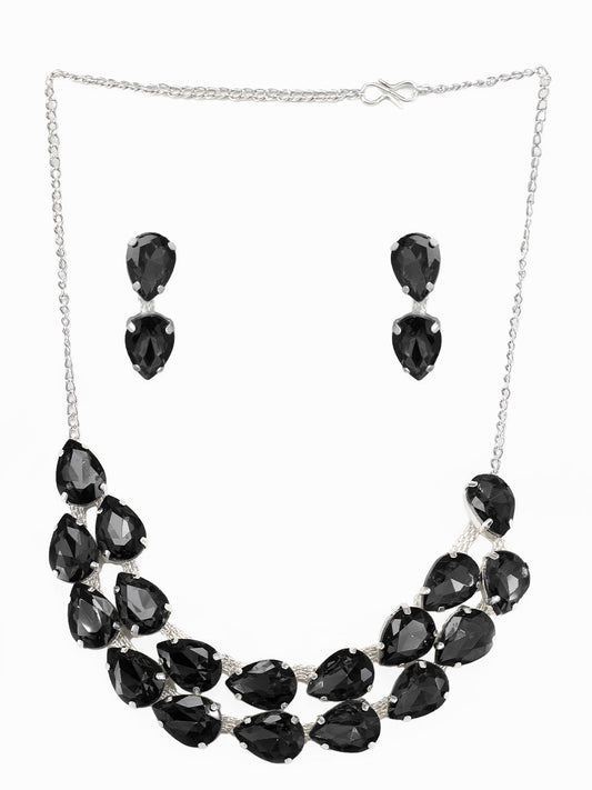 Ysora Bond Double Layer Black AD Crystal Necklace Set