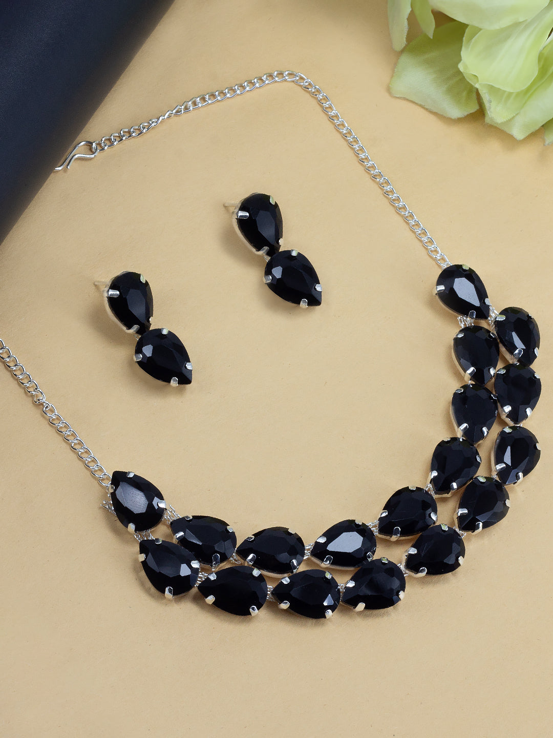 Ysora Bond Double Layer Black AD Crystal Necklace Set