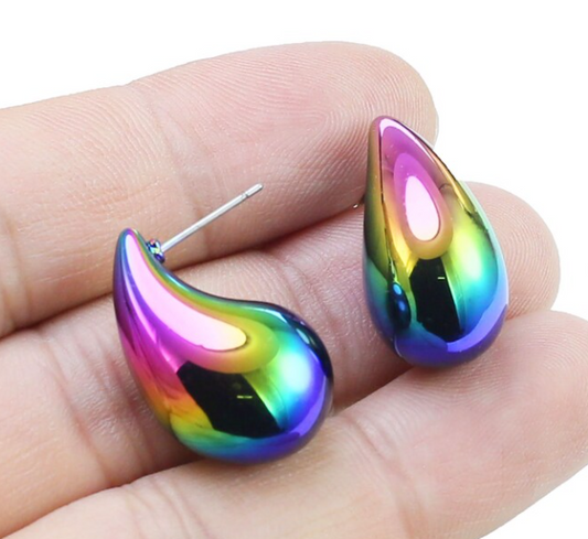 Ysora bond Korean Stylish Trendy Lightweight multicolor chrome Waterdrop Teardrop Stud Earrings for Women and Girls
