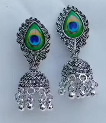 Ysora bond Ethnic Silver Aura Peacock Elegance Oxidized Jhumka’s for Girls and Women’s