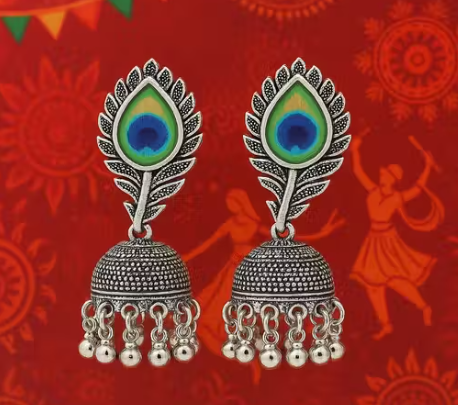 Ysora bond Ethnic Silver Aura Peacock Elegance Oxidized Jhumka’s for Girls and Women’s
