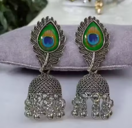 Ysora bond Ethnic Silver Aura Peacock Elegance Oxidized Jhumka’s for Girls and Women’s