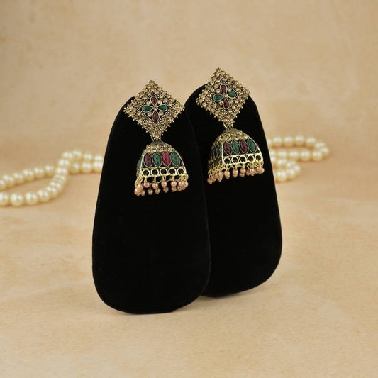 Ysora Bond Traditional Red & Green Stone Jhumka Combo (Pack of 2)