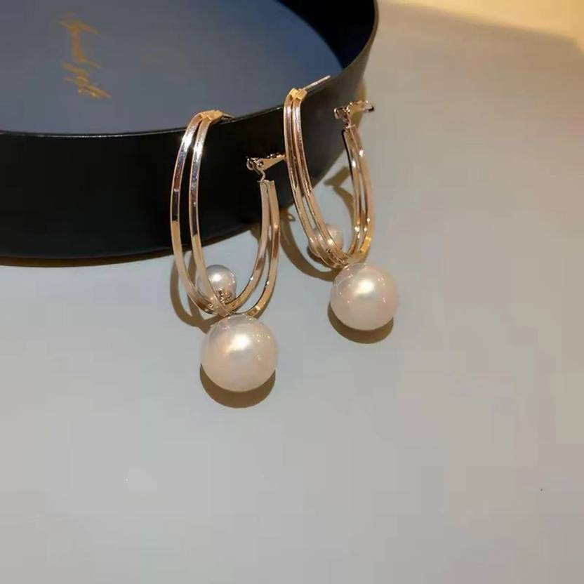 Ysora Bond 3-in-1 Silver Pearl Dangle Half Hoop Earrings