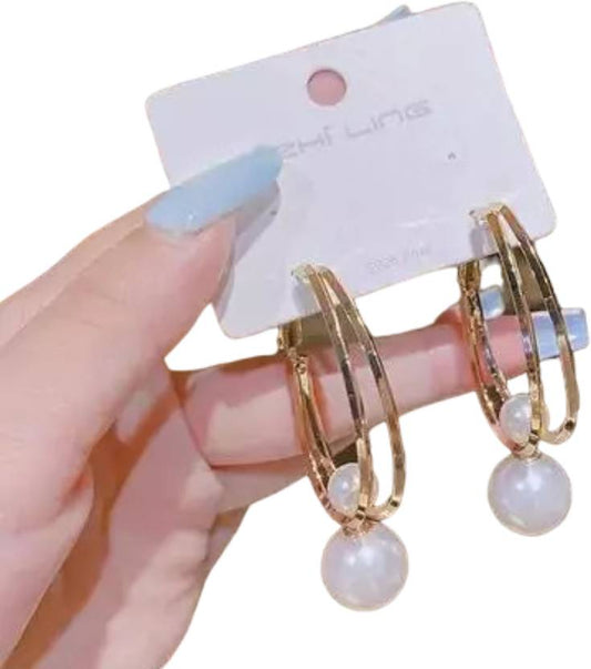 Ysora Bond 3-in-1 Silver Pearl Dangle Half Hoop Earrings