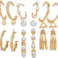 Ysora Bond 9 Pair Gold-Plated Pearl Hoop & Stud Earrings for Women and Girls