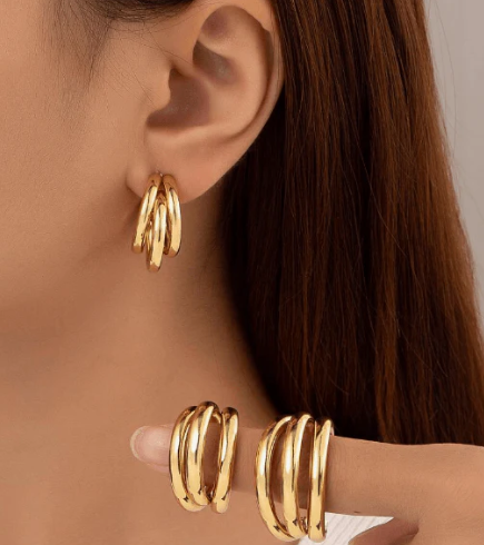 Ysora bond Korean Stylish Gold-Plated Triple Curved Hoop Triphop’s Earrings for Women and Girls