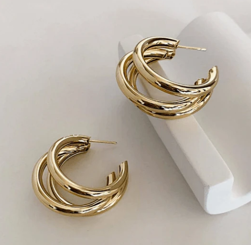 Ysora bond Korean Stylish Gold-Plated Triple Curved Hoop Triphop’s Earrings for Women and Girls
